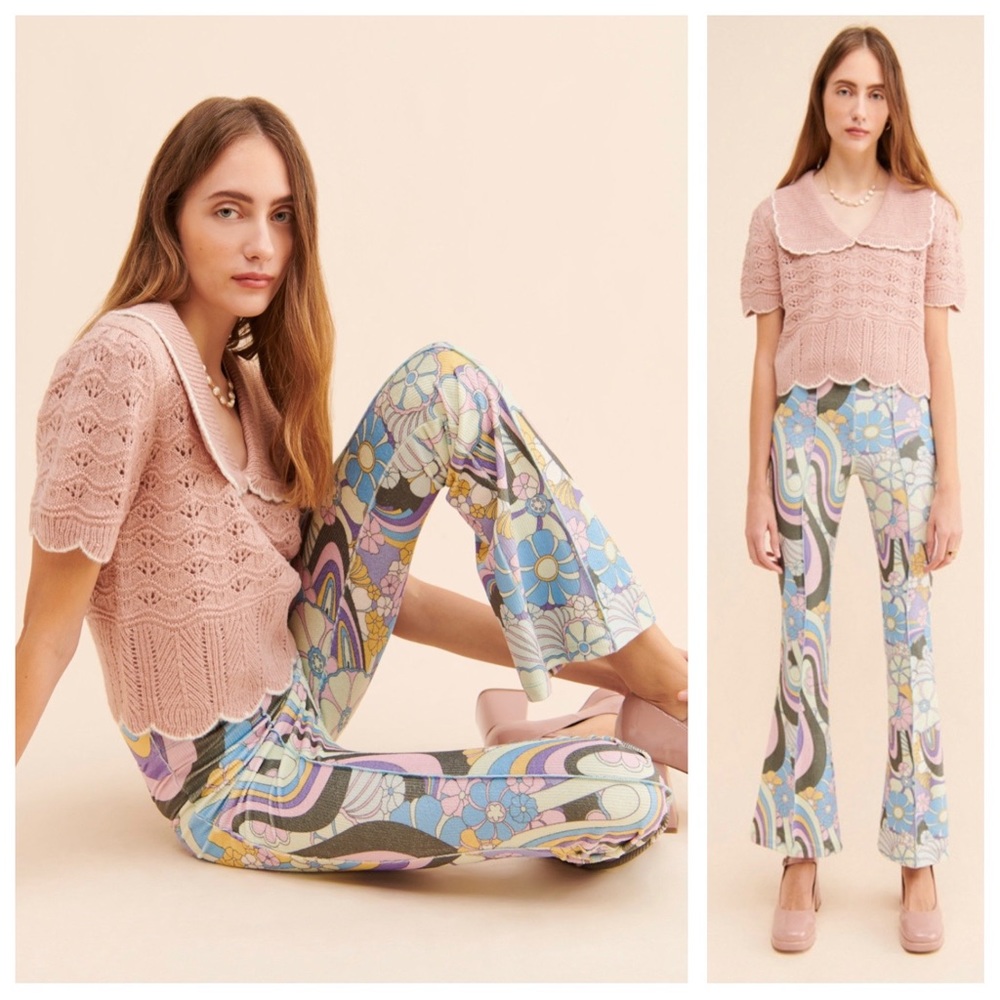 Peggy Psychedelic Festival Knit Flare Pants size 6 (but actual fit is size 4)